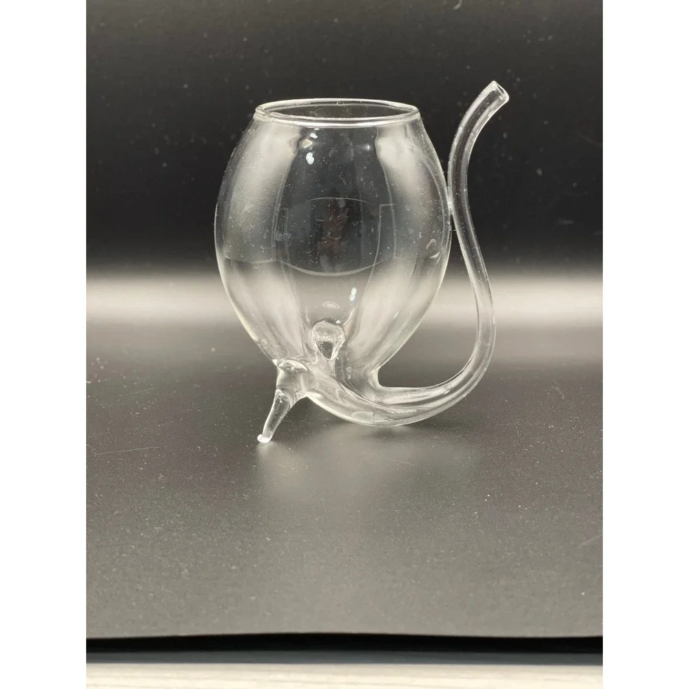 Vampire Port Sipper Glass with‎ Built-in Straw Tripod Footed Clear Glass 4.5